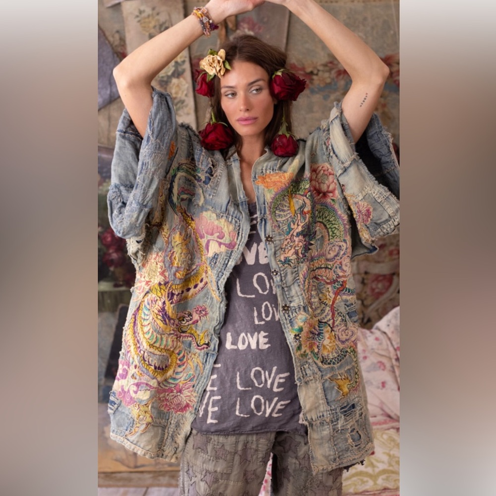 Magnolia Pearl Dragon Embroidered Kimono #1156 NWT